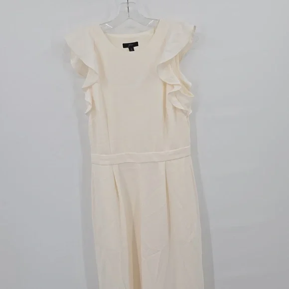 J. Crew Sleeveless ruffle jumpsuit in 365 crepe Ivory Color Size 6